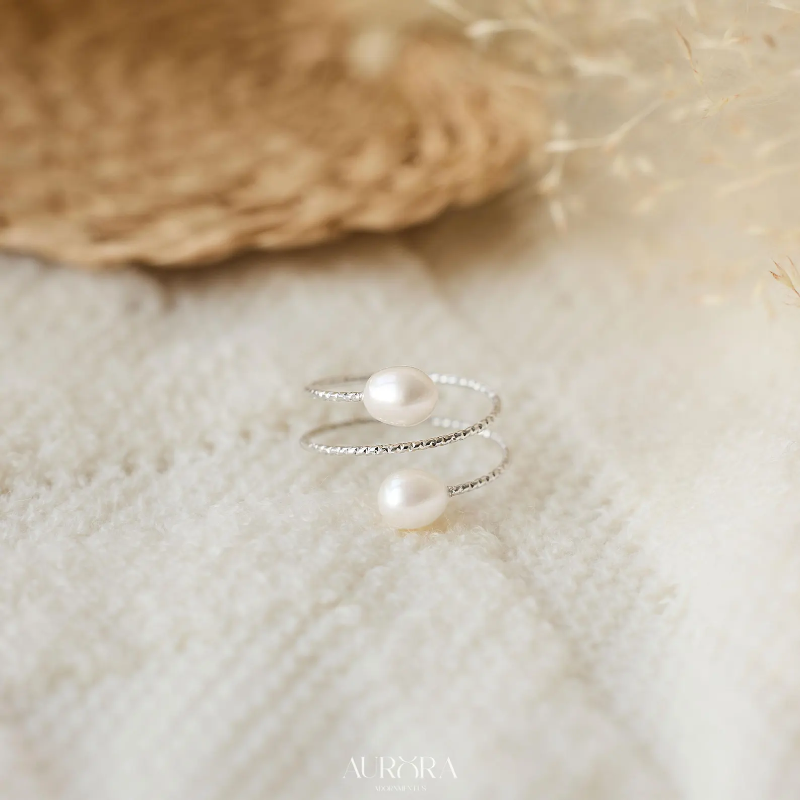 Double Pearl Adjustable Ring